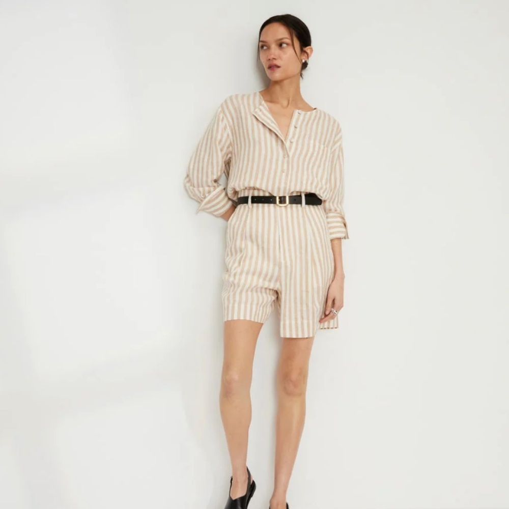 Everlane The Linen Popover Shirt 2 / Bone / Caramel